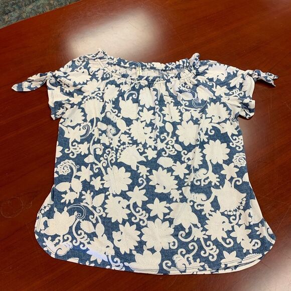Per Seption Concept Paisley Floral Off the Shoulder Tie Sleeve Blouse sz L - Picture 1 of 5